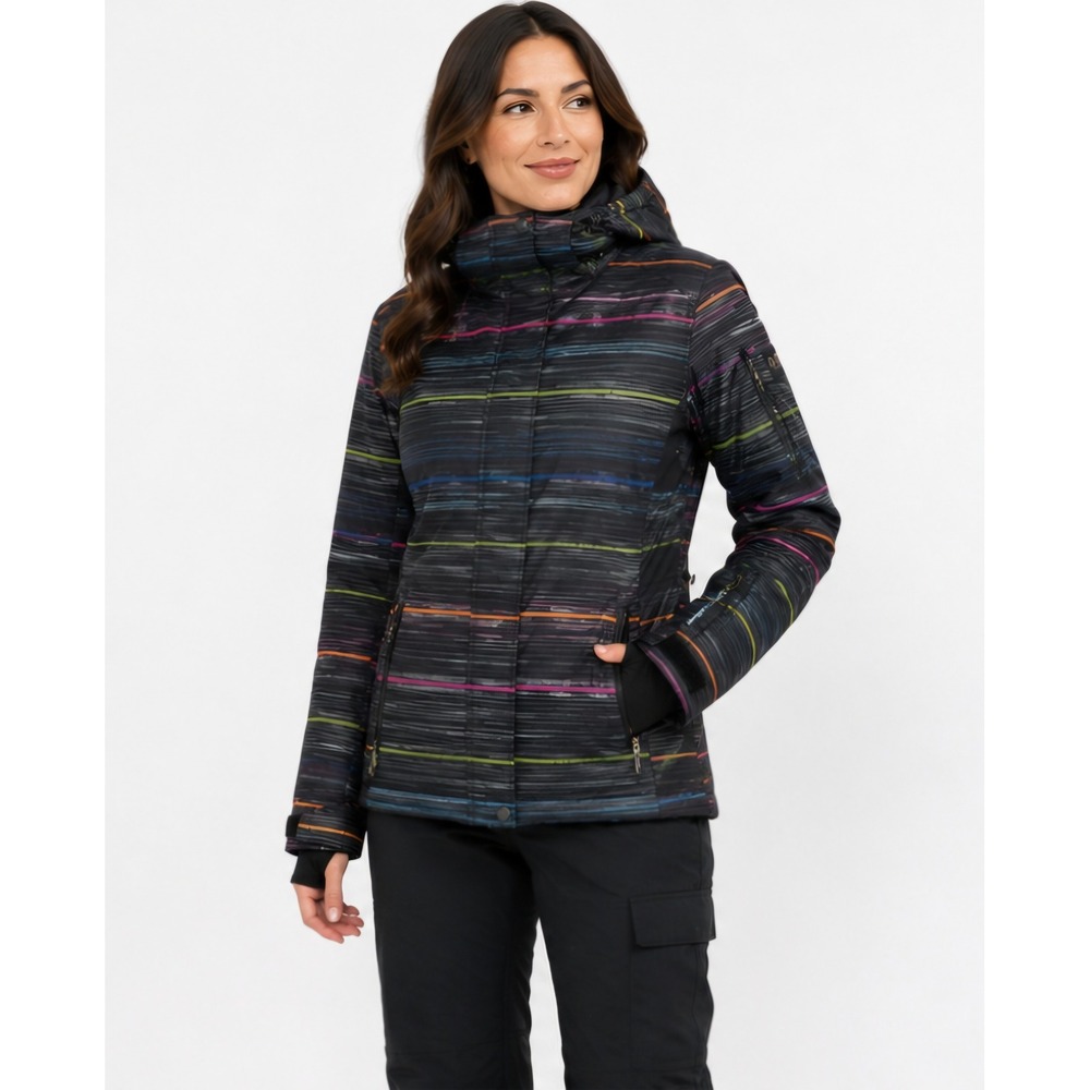 ROXY Women's Insulated Hooded Ski Snow Jacket Black Multicolor Stripe Medium